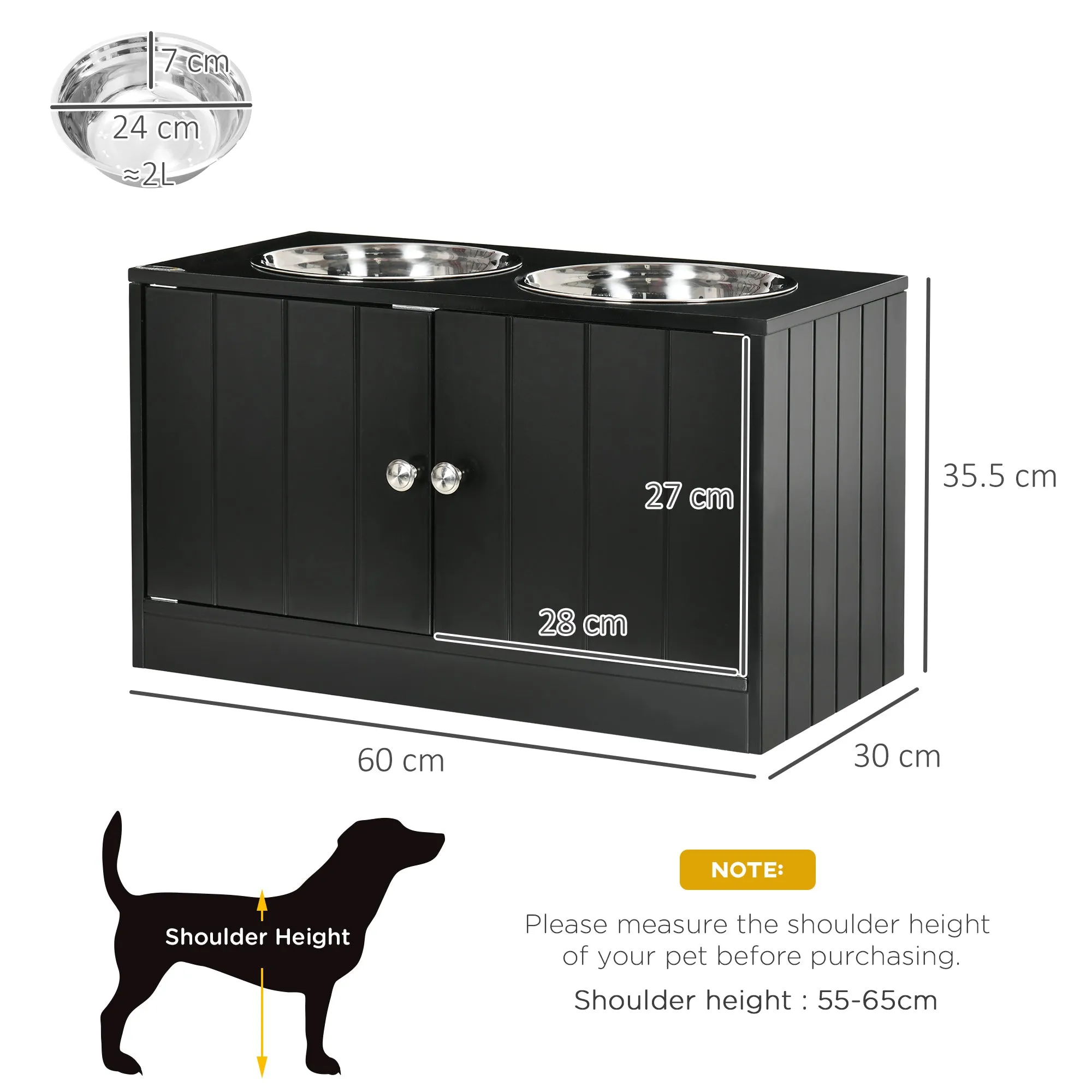 PawHut Raised Dog Bowls for Large Dogs Feeding Station w/ Stand, Storage - Black