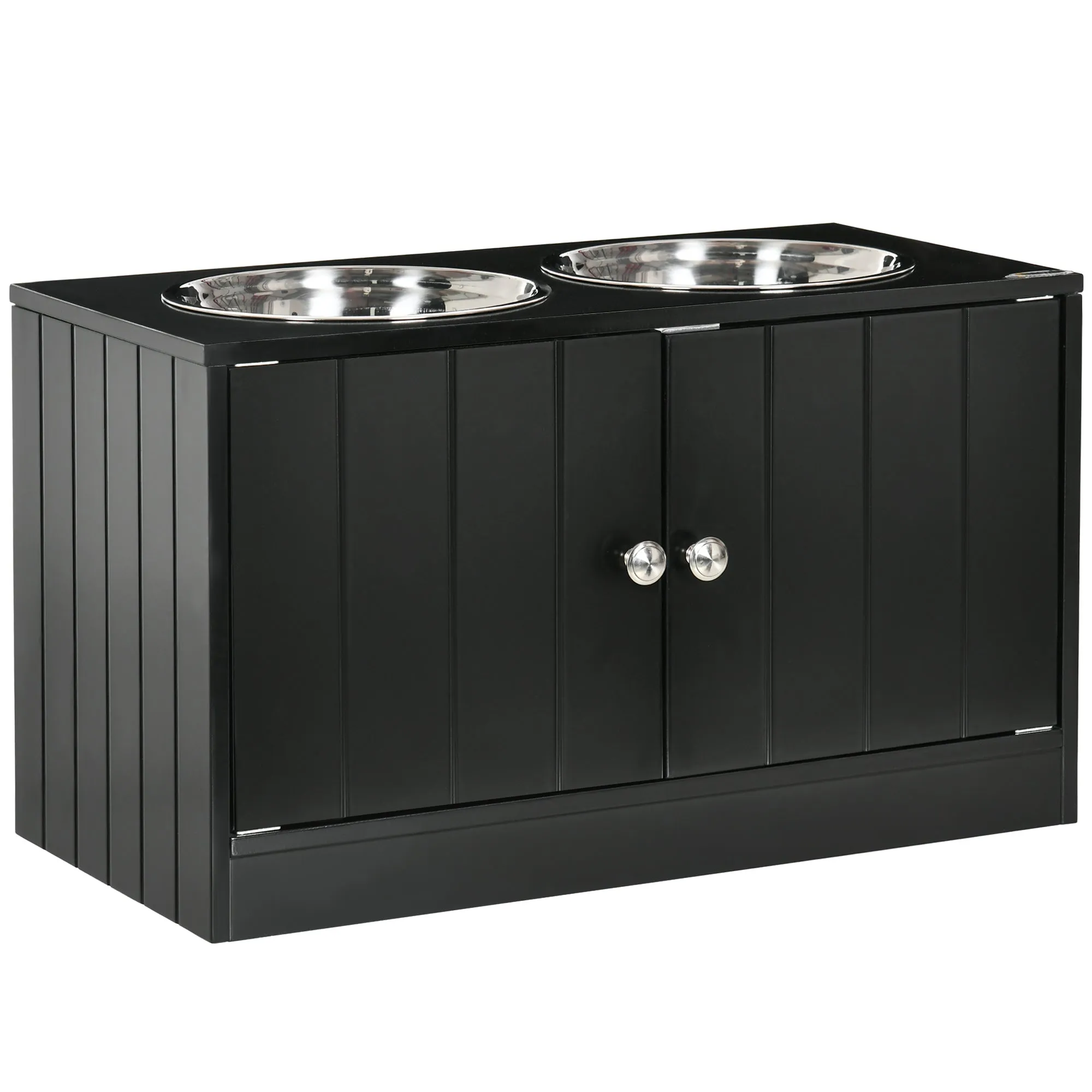 PawHut Raised Dog Bowls for Large Dogs Feeding Station w/ Stand, Storage - Black