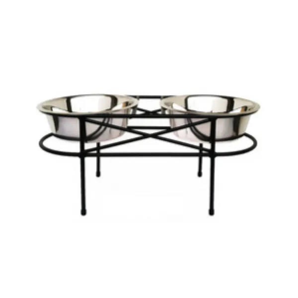Pets Stop Mesh Double Diner Raised Feeder Black