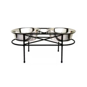 Pets Stop Mesh Double Diner Raised Feeder Black