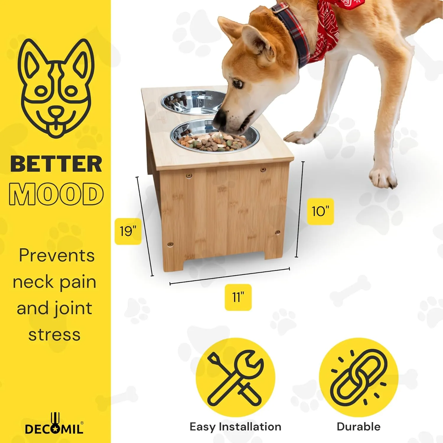 Raised Dog Bowl Stand for Medium-Sized Dogs - Bamboo Elevated Feeding Station