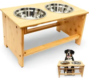 Raised Dog Bowl Stand for Medium-Sized Dogs - Bamboo Elevated Feeding Station