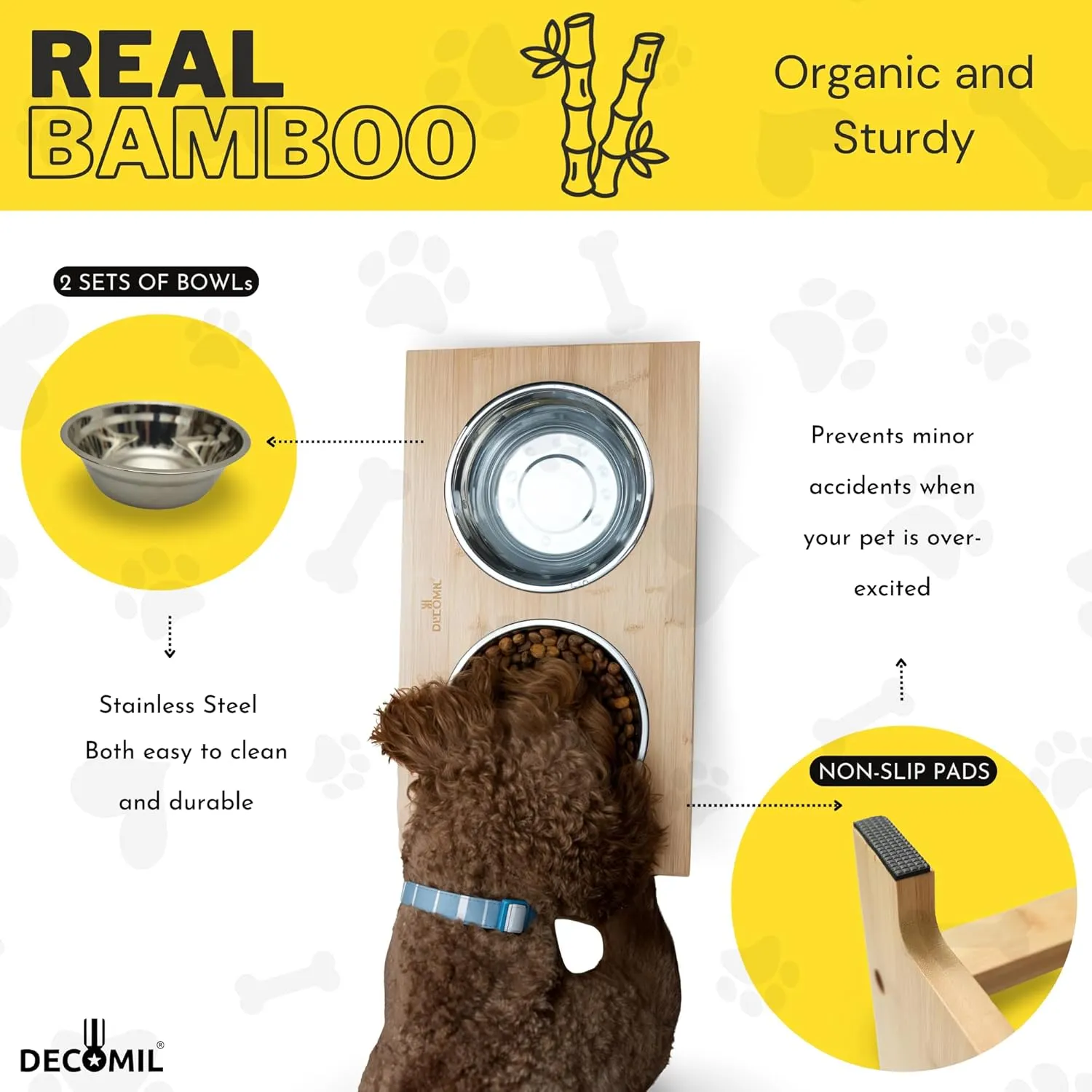 Raised Dog Bowl Stand for Medium-Sized Dogs - Bamboo Elevated Feeding Station