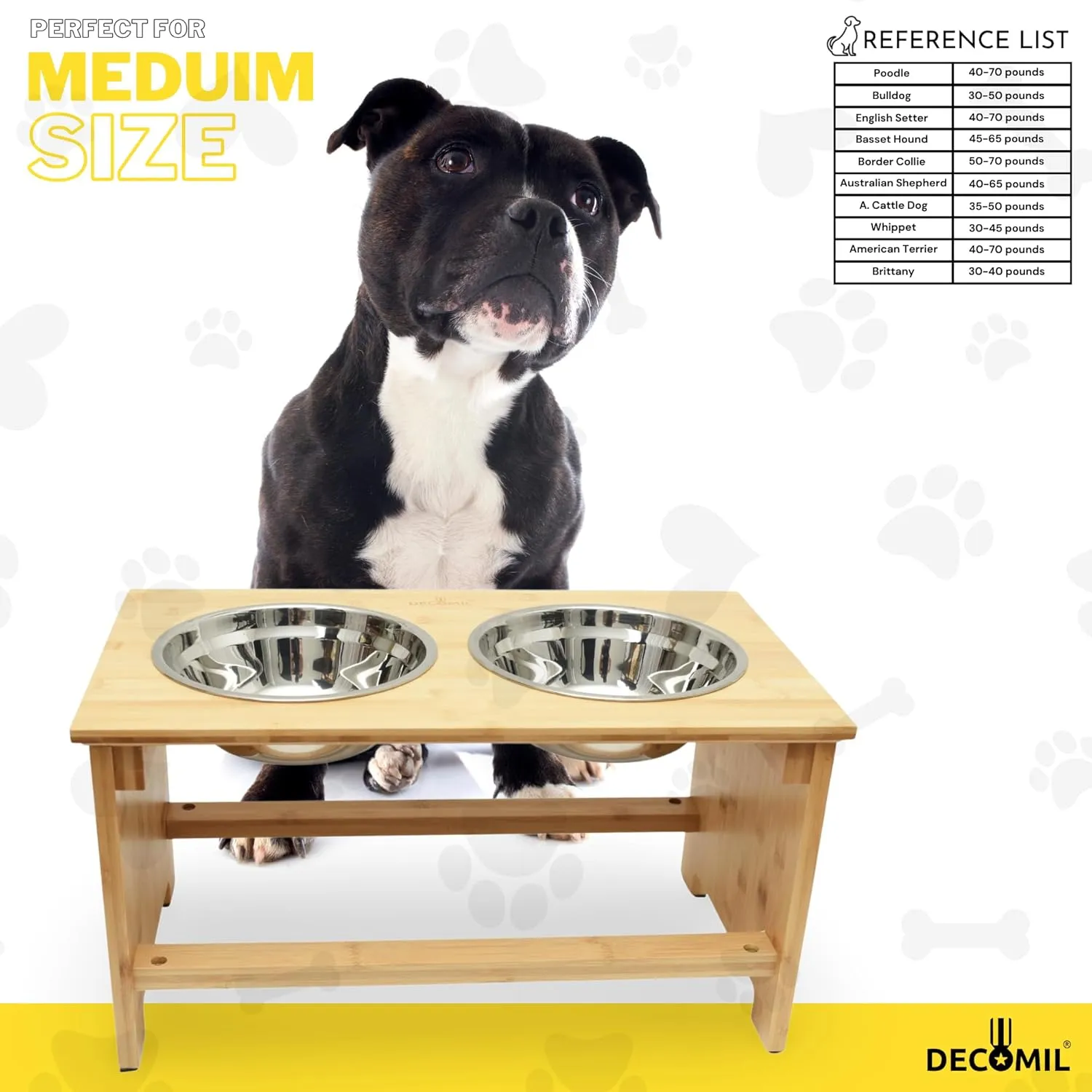 Raised Dog Bowl Stand for Medium-Sized Dogs - Bamboo Elevated Feeding Station