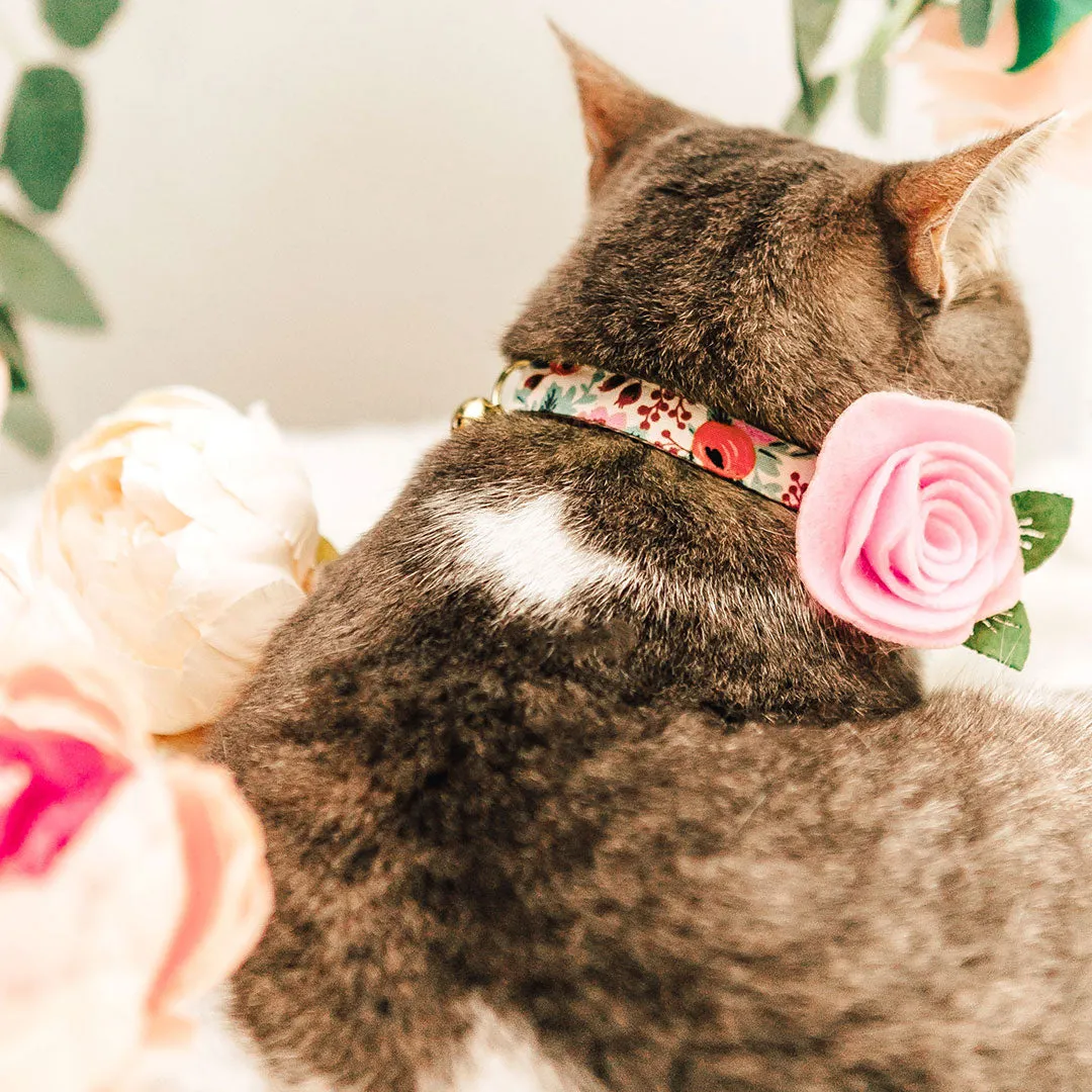 Rifle Paper Co® Cat Collar   Flower Set - "Juliet" - Blush Pink Floral Cat Collar w/ Baby Pink Felt Flower (Detachable)