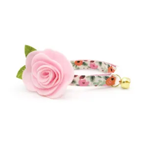 Rifle Paper Co® Cat Collar   Flower Set - "Juliet" - Blush Pink Floral Cat Collar w/ Baby Pink Felt Flower (Detachable)