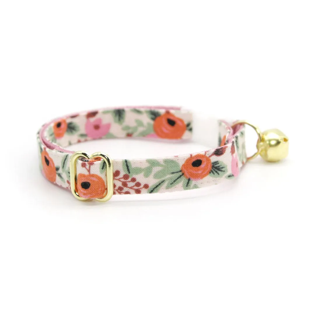 Rifle Paper Co® Cat Collar   Flower Set - "Juliet" - Blush Pink Floral Cat Collar w/ Baby Pink Felt Flower (Detachable)