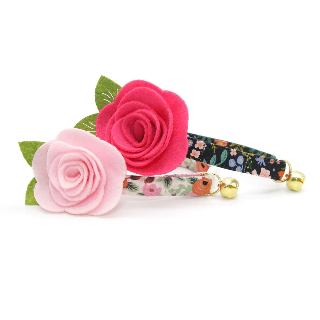 Rifle Paper Co® Cat Collar   Flower Set - "Juliet" - Blush Pink Floral Cat Collar w/ Baby Pink Felt Flower (Detachable)