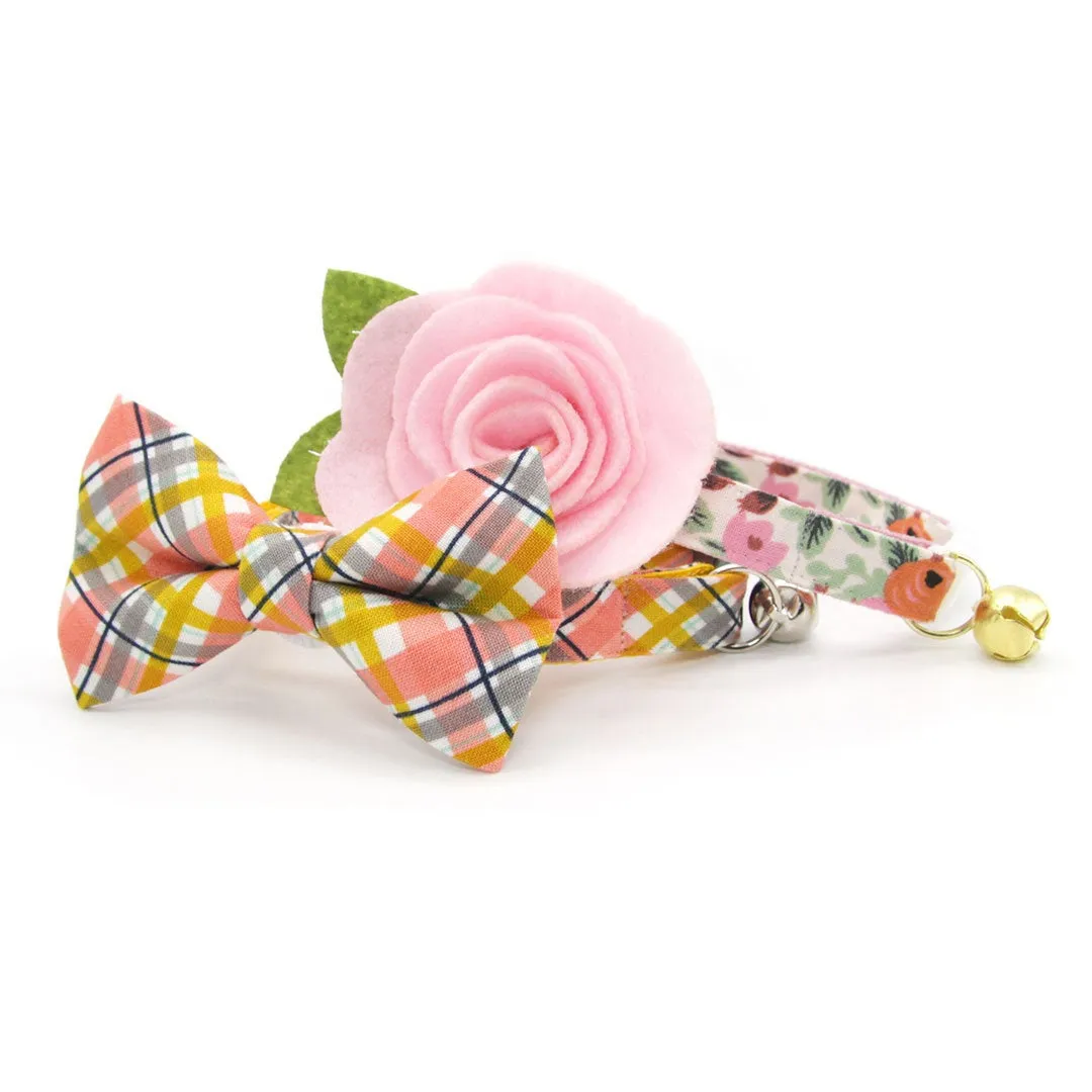 Rifle Paper Co® Cat Collar   Flower Set - "Juliet" - Blush Pink Floral Cat Collar w/ Baby Pink Felt Flower (Detachable)