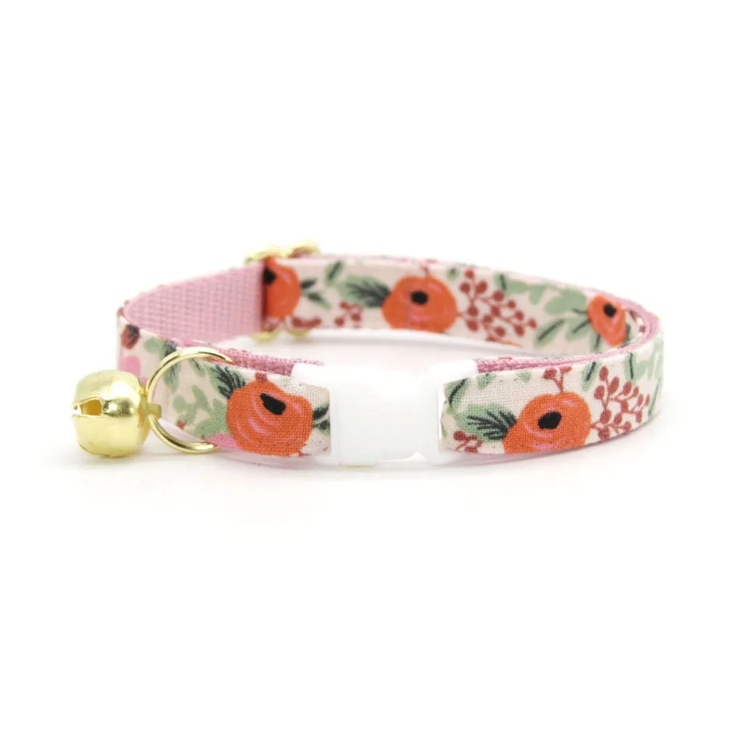 Rifle Paper Co® Cat Collar   Flower Set - "Juliet" - Blush Pink Floral Cat Collar w/ Baby Pink Felt Flower (Detachable)
