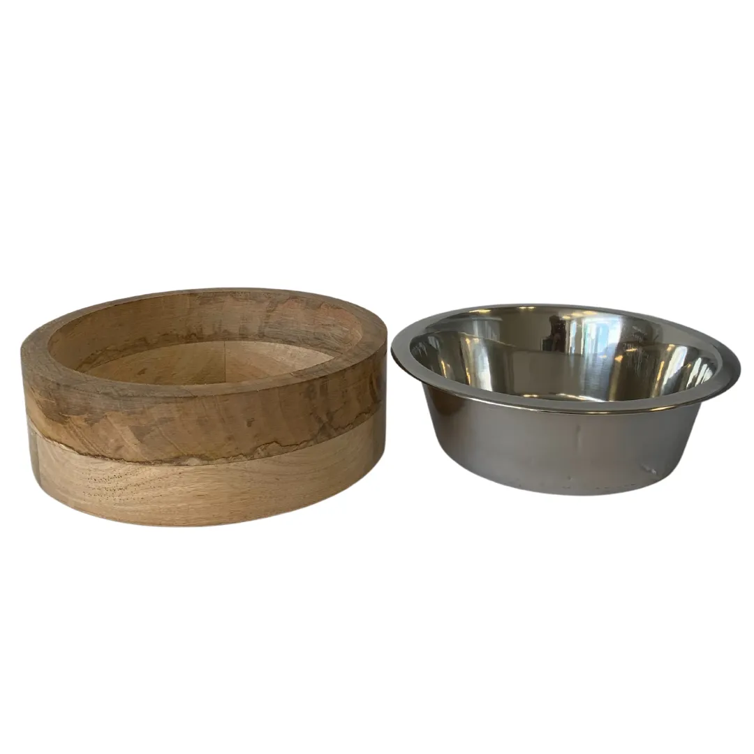 Stainless Steel Dog Bowl with MANGO Wood Holder