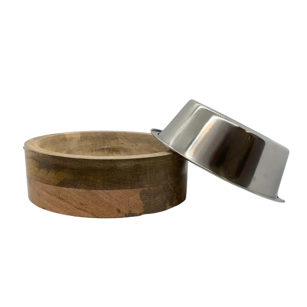 Stainless Steel Dog Bowl with MANGO Wood Holder