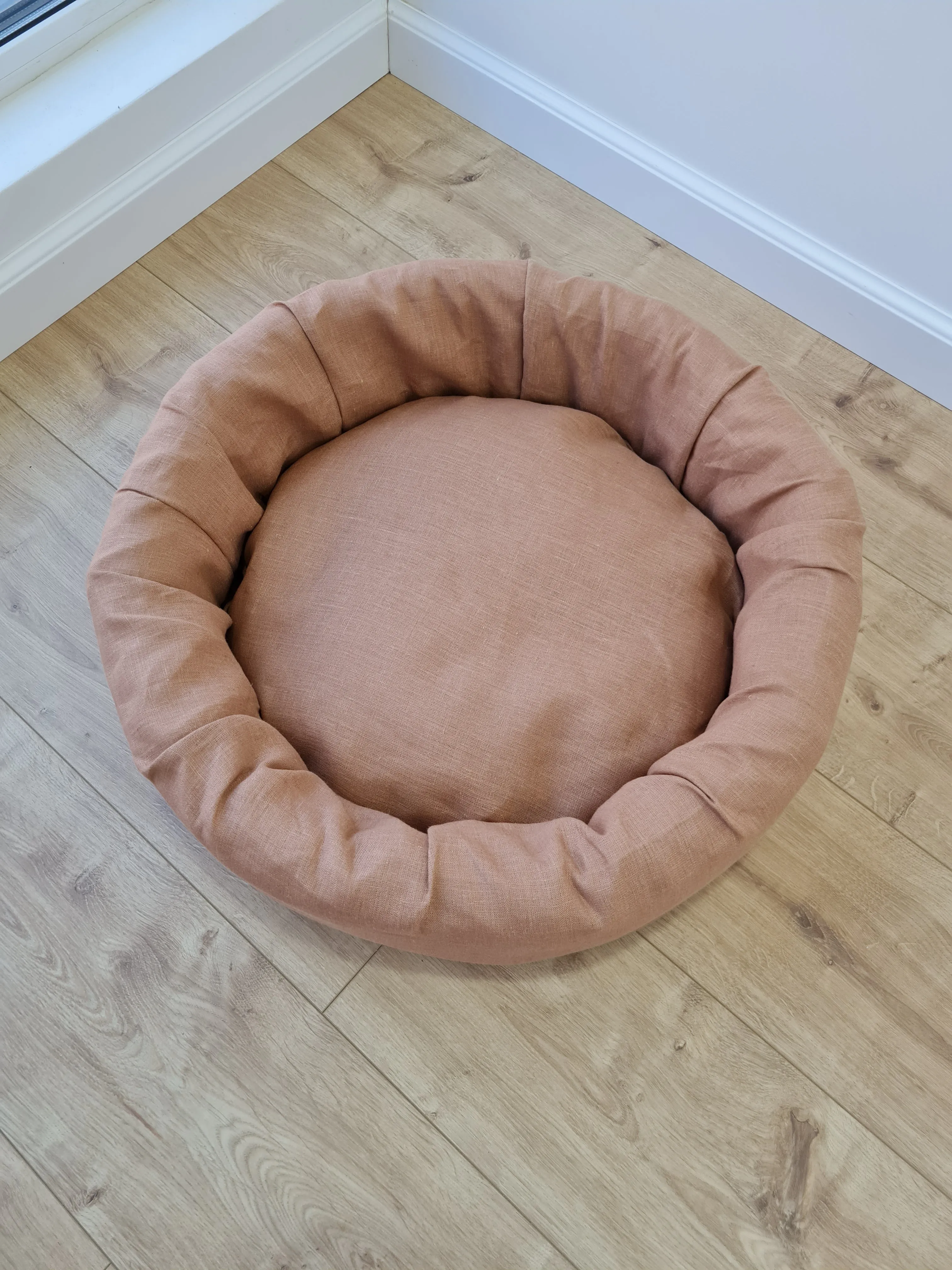 Unique Round Hemp Linen Pet Bed Cot with Removable Washable Natural Linen Cover Filled Organic Hemp Fiber house eco-friendly Gift