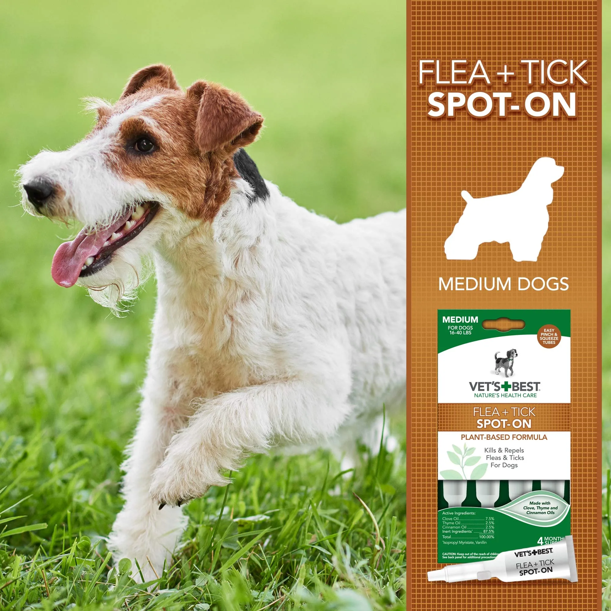 Vet's Best Plant Based Flea and Tick Spot-On Treatment Drops for Dogs - 3.1 ml - Medium - 4 Count